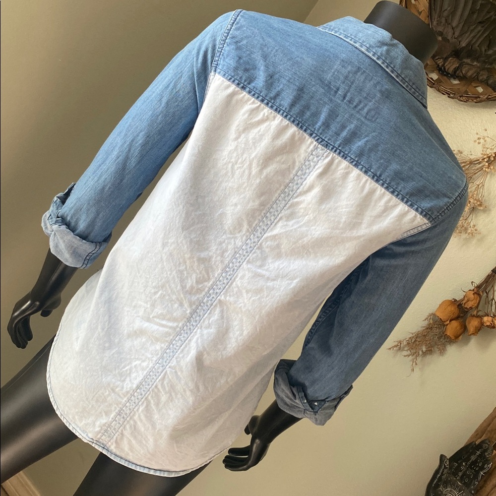 Express Two-Tone Blue Denim Shirt - Picture 7 of 13